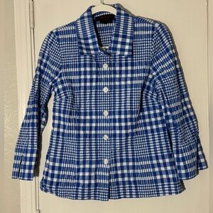 Nina Mclemore Blue and White Checkered Button-Up Shirt size 6